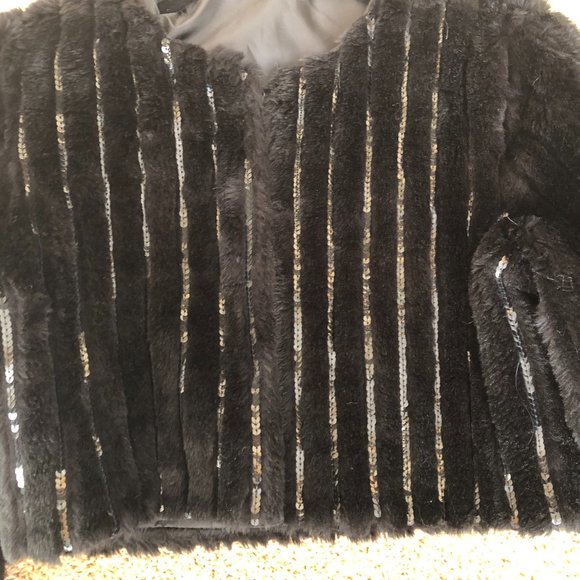 Vintage Faux Fur Cropped Black Jacket with Sequins - Picture 7 of 7